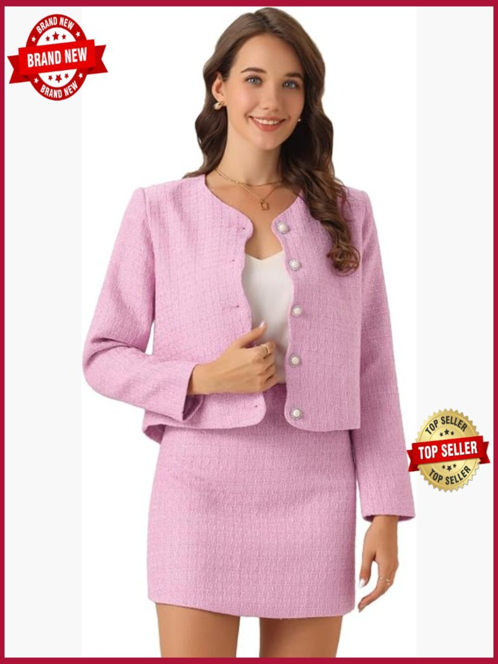 2 Piece Tweed Blazer and Pencil Skirt Set Dressy Career Outfit for Women